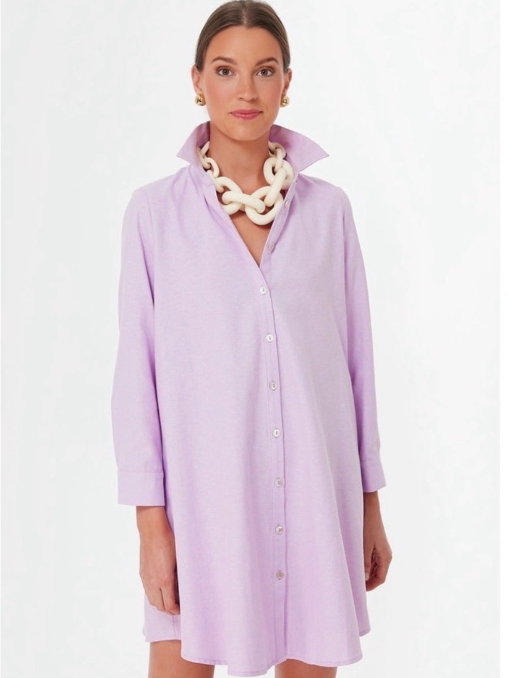 Pomander Place Lavender Button-Front Mini Shirt Dress